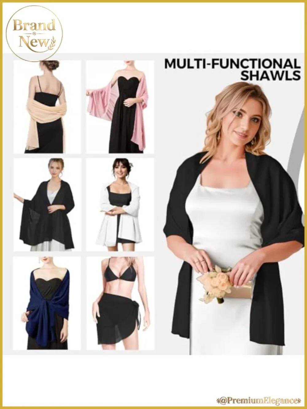 Chiffon Shawl Wrap for Women – Pashmina Bride Shawl for Evening Dresses &